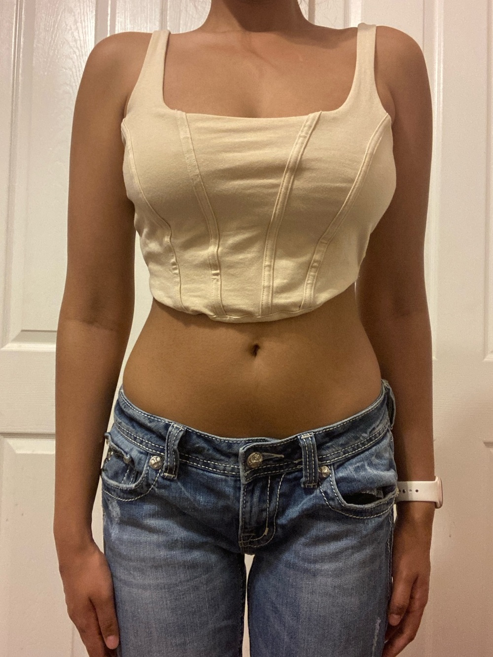 wild fable Cream Square-Neck Cropped Tank Top
